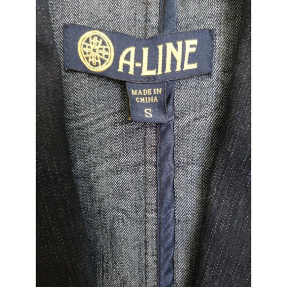 A-Line Dark Wash Belted Denim Blazer Jacket Women's Size Small - Picture 3 of 12